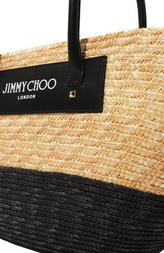 Женская сумка-тоут JIMMY CHOO черного цвета, арт. BEACH BASKET T0TE/M | Фото 3 (Материал сплава: Проставлено; Материал: Растительное волокно; Драгоценные камни: Проставлено; Размер: large)