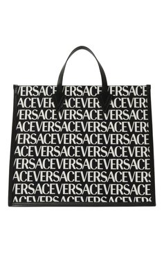 Мужская текстильная сумка-тоут VERSACE черно-белого цвета, арт. 1008913/1A06766 | Фото 1 (Ремень/цепочка: На ремешке; Размер: large; Драгоценные камни: Проставлено; Материал: Текстиль; Материал сплава: Проставлено)