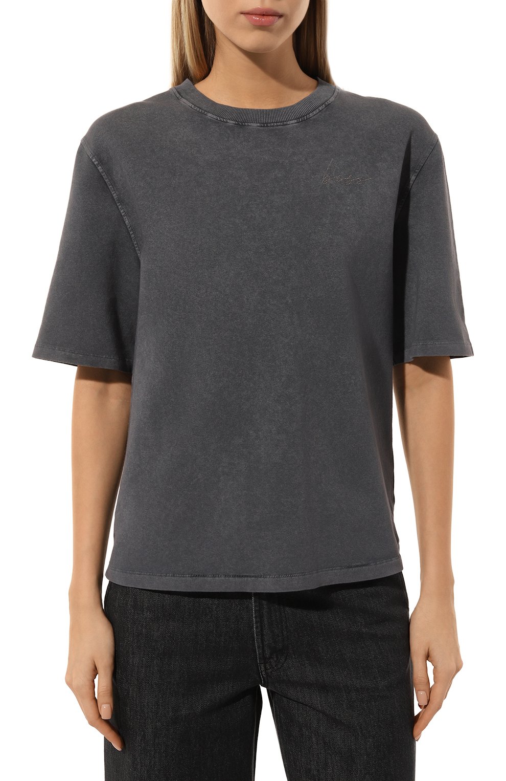 Хлопковая футболка BOSS ORANGE серого цвета по цене 11650 руб., арт. 50528555, фото 3 Хлопковая футболка BOSS ORANGE, арт. 50528555, фото 3