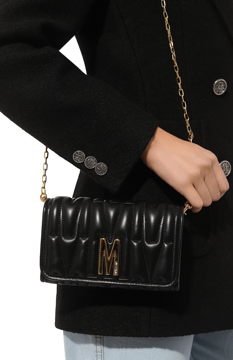 Женская сумка MOSCHINO черного цвета, арт. A8117/8002 | Фото 2 (Размер: mini; Материал: Натуральная кожа; Сумки-технические: Сумки через плечо)