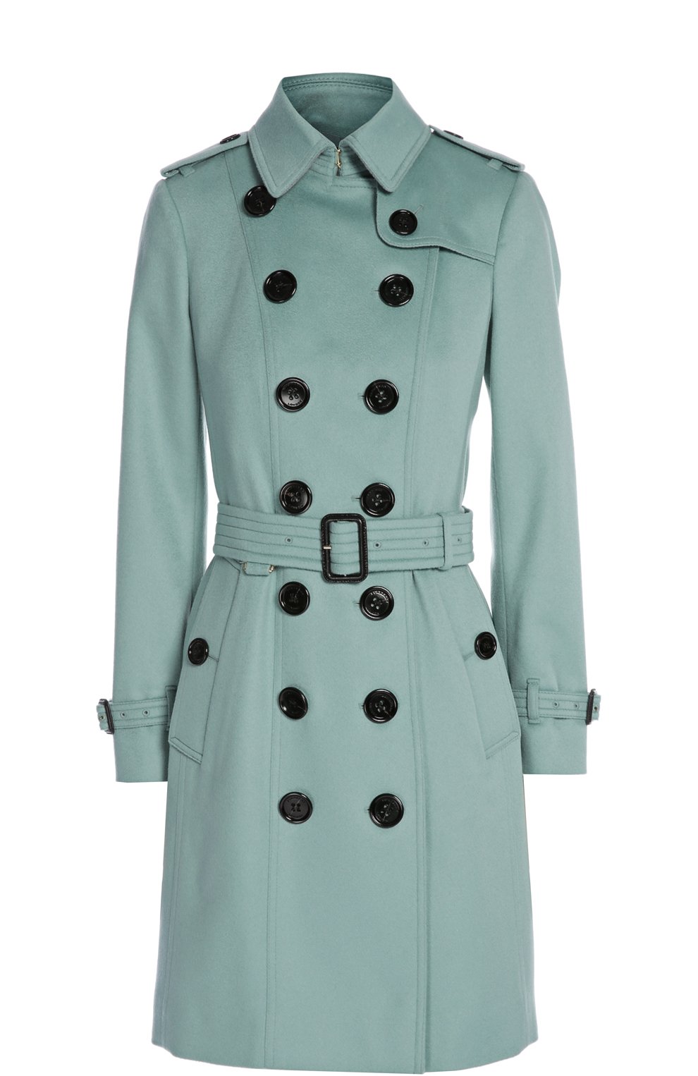 Пальто с поясом BURBERRY светло-зеленого цвета по цене 311000 руб., арт. 3991825, фото 1 Пальто с поясом BURBERRY, арт. 3991825, фото 1