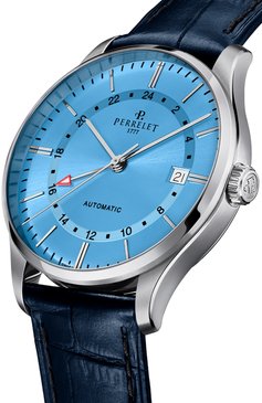 Мужские часы weekend gmt ice blue PERRELET бесцветного цвета, арт. A1304/A | Фото 2 (Цвет циферблата: Голубой; Материал корпуса: Сталь; Нос: Не проставлено; Механизм: Автомат; Региональные ограничения белый список (Axapta Mercury): Не проставлено; Ограничения доставки: m-style)