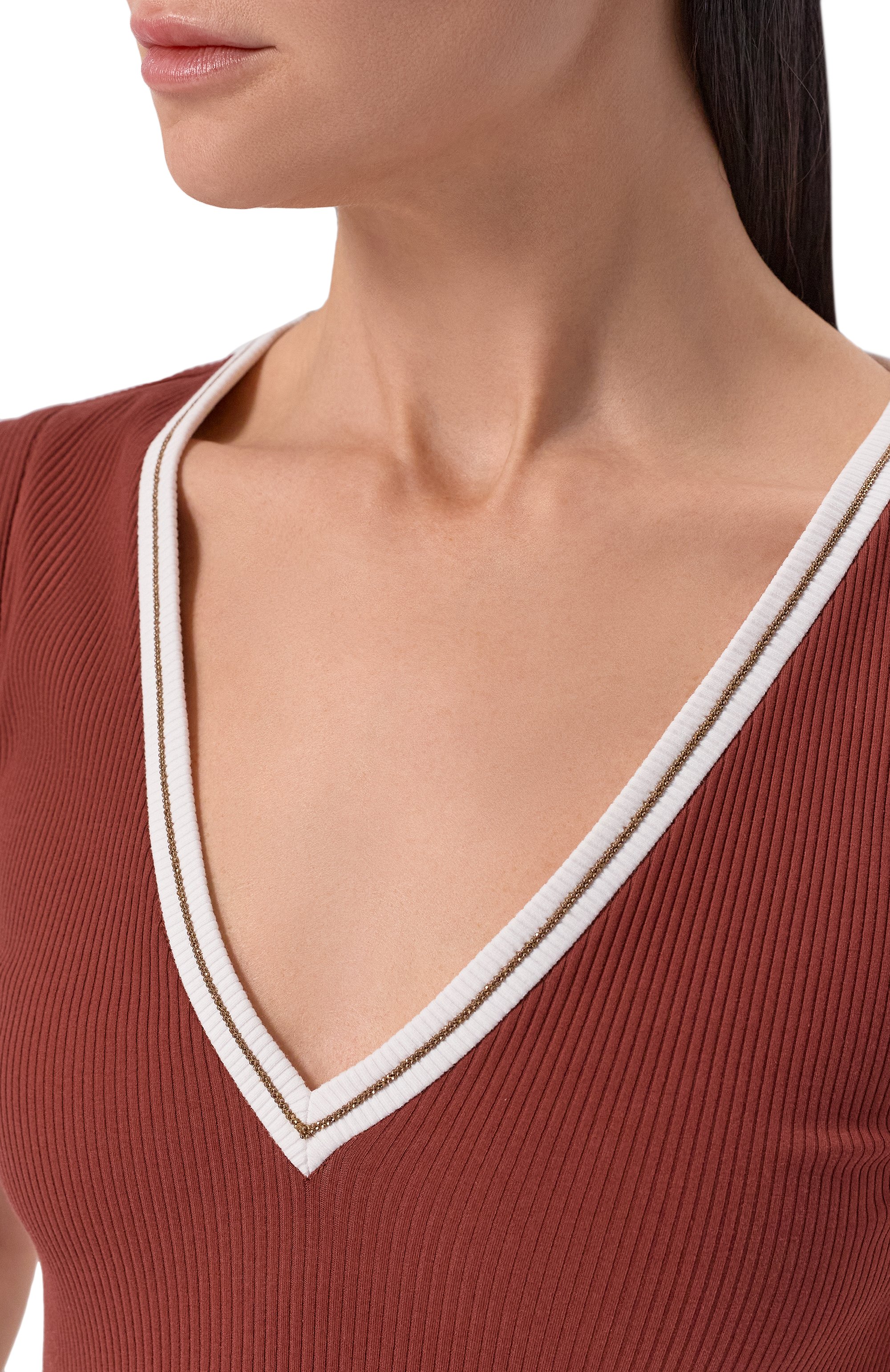 Хлопковый топ BRUNELLO CUCINELLI коричневого цвета по цене 87300 руб., арт. MG902D0302, фото 5 Хлопковый топ BRUNELLO CUCINELLI, арт. MG902D0302, фото 5