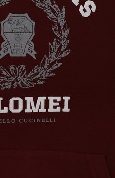 Детский хлопковое худи BRUNELLO CUCINELLI бордового цвета, арт. BTU14E156B | Фото 3 (Рукава: Длинные; Мальчики Кросс-КТ: Худи-одежда; Материал сплава: Проставлено; Материал внешний: Хлопок; Драгоценные камни: Проставлено)