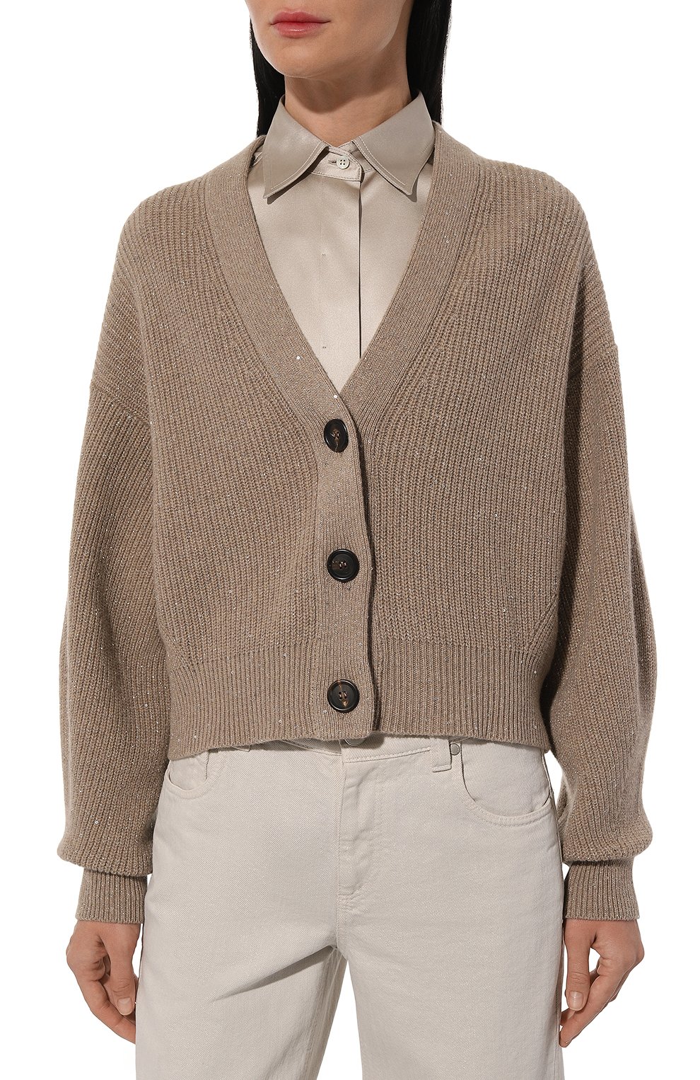 Кардиган из кашемира и шерсти BRUNELLO CUCINELLI бежевого цвета по цене 216000 руб., арт. MBM756906P, фото 3 Кардиган из кашемира и шерсти BRUNELLO CUCINELLI, арт. MBM756906P, фото 3