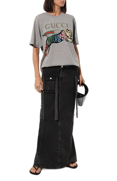 Хлопковая футболка GUCCI серого цвета по цене 99360 руб., арт. 539081 XJASJ, фото 2 Хлопковая футболка GUCCI, арт. 539081 XJASJ, фото 2
