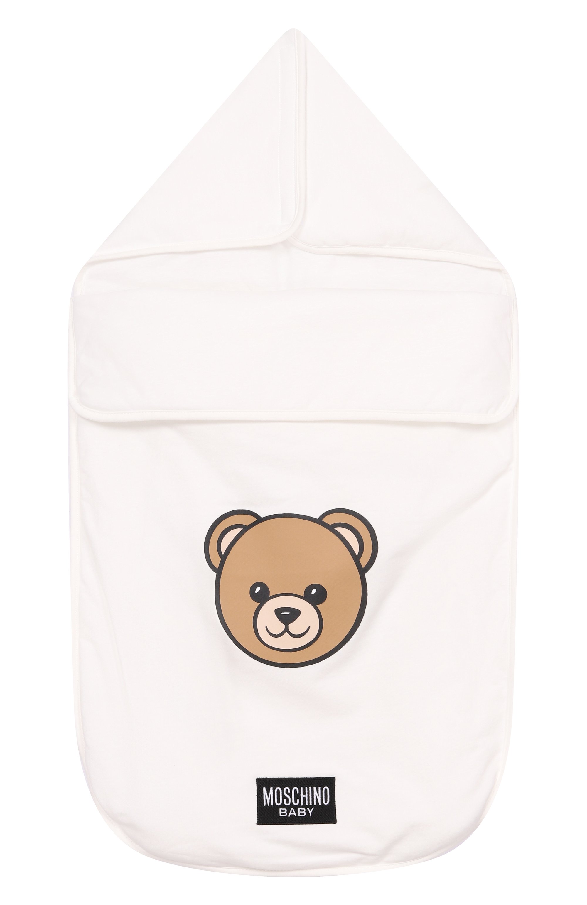 Хлопковый конверт MOSCHINO молочного цвета по цене 23450 руб., арт. MUE00V/LCA19, фото 1 Хлопковый конверт MOSCHINO, арт. MUE00V/LCA19, фото 1