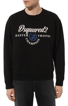 Мужской хлопко�вый свитшот DSQUARED2 черного цвета, арт. S71GU0632/S25030 | Фото 3 (Рукава: Длинные; Длина (для топов): Стандартные; Принт: С принтом; Мужское Кросс-КТ: свитшот-одежда; Материал сплава: Проставлено; Материал внешний: Хлопок; Драгоценные камни: Проставлено; Стили: Кэжуэл)