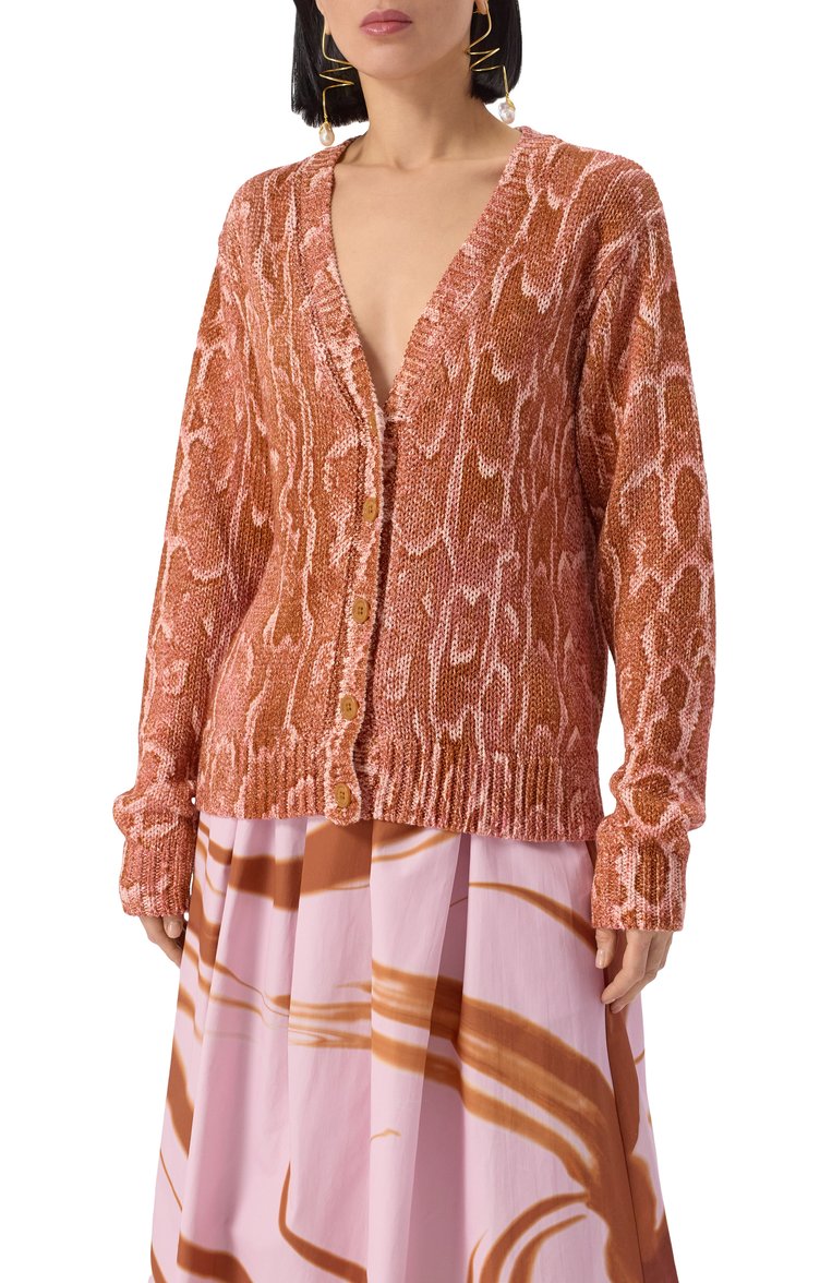 Женский кардиган из вискозы и хлопка DRIES VAN NOTEN темно-розового цвета, арт. 251-011225-1714 | Фото 3 (Материал внешний: Хлопок, Вискоза; Длина (для топов): Стандартные; Рукава: Длинные; Женское Кросс-КТ: кардиган-трикотаж; Застежка: Пуговицы; Стили: Кэжуэл; Автоматизация состава: Проставлено; Автоматизация ТО: Проставлено)