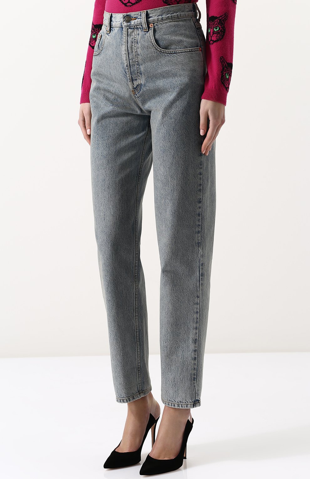 Джинсы прямого кроя с потертостями и завышенной талией GUCCI, арт. 502802/XRA16, фото 3