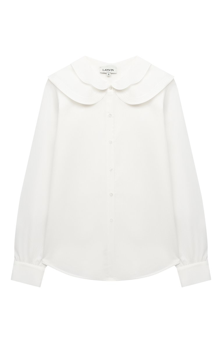 Детское хлопковая блузка LANVIN белого цвета, арт. N15009 | Фото 1 (Рукава: Длинные; Стили: Классический; Ростовка одежда: 10 - 11 лет | 140 - 146см, 12 лет | 152 см, 13 - 15 лет | 158 см)