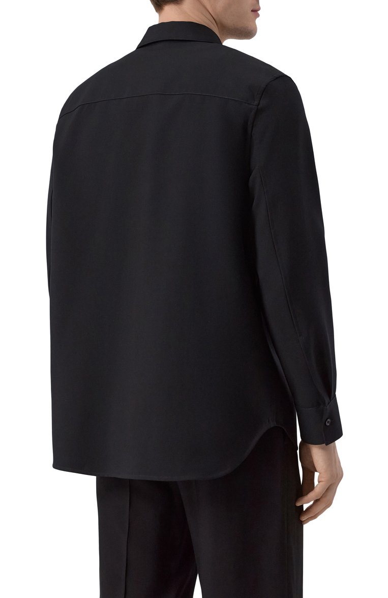Мужская шерстяная рубашка JIL SANDER черного цвета, арт. J23DL0104/J40159 | Фото 4 (Материал внешний: Шерсть; Рукава: Длинные; Длина (для топов): Стандартные; Воротник: Кент; Манжеты: На пуговицах; Случай: Повседневный; Принт: Однотонные; Стили: Минимализм; Материал подклада: Хлопок; Детали: Без декора; Автоматизация ТО: Проставлено; Автоматизация состава: Проставлено)
