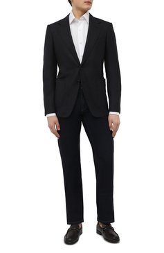 Мужской шерстяной пиджак TOM FORD темно-синего цвета, арт. 322R61/10SP40 | Фото 2 (Материал подклада: Шелк, Купро; Длина (для топов): Стандартные; Материал внешний: Шерсть; Рукава: Длинные; Случай: Формальный; Стили: Классический; 1-2-бортные: Однобортные; Пиджаки М: Приталенный; Драгоценные камни: Проставлено; Материал сплава: Проставлено)