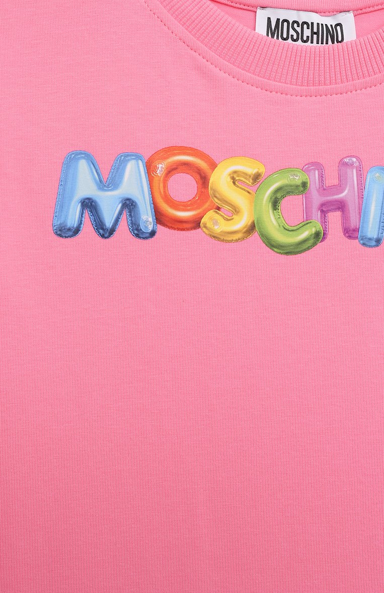 Детское хлопковое платье MOSCHINO розового цвета, арт. HAV0BQ/LBA00/4-8 | Фото 3 (Рукава: Короткие; Материал внешний: Хлопок; Девочки Кросс-КТ: Платье-одежда; Случай: Повседневный; Драгоценные камни: Проставлено; Материал сплава: Проставлено; Региональные ограничения белый список (Axapta Mercury): Не проставлено)