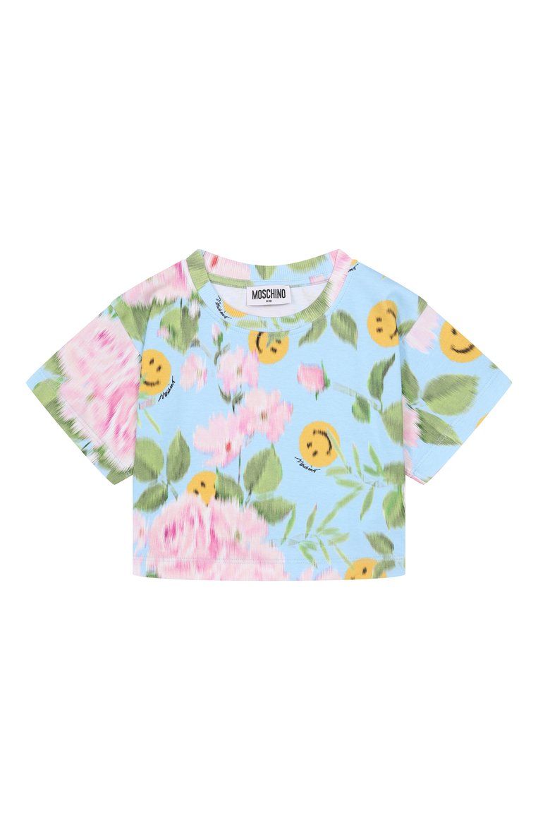 Детская хлопковая футболка MOSCHINO разноцветного цвета, арт. HDM06S/LABA9/4-8 | Фото 1 (Материал внешний: Хлопок; Рукава: Короткие; Девочки Кросс-КТ: футболка-одежда; Автоматизация ТО: Проставлено; Автоматизация состава: Проставлено; Ростовка одежда: 4 года | 104 см, 8 лет | 128 см, 6 лет | 116 см, 5 лет | 110 см)