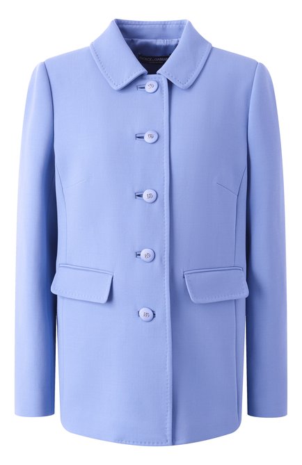Женский шерстяной жакет DOLCE & GABBANA голубого цвета, арт. F26P7T/FU2L8 | Фото 1 (Рукава: Длинные; Материал внешний: Шерсть; Длина (для топов): Стандартные; Материал сплава: Проставлено; Драгоценные камни: Проставлено)
