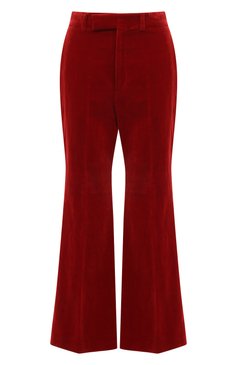 Женские бархатные брюки GUCCI красного цвета, арт. 616539 Z328H | Фото 1 (Стили: Гламурный; Материал внешний: Хлопок, Лен; Длина (брюки, джинсы): Стандартные; Женское Кросс-КТ: Брюки-одежда; Силуэт Ж (брюки и джинсы): Расклешенные; Драгоценные камни: Проставлено; Материал сплава: Проставлено)