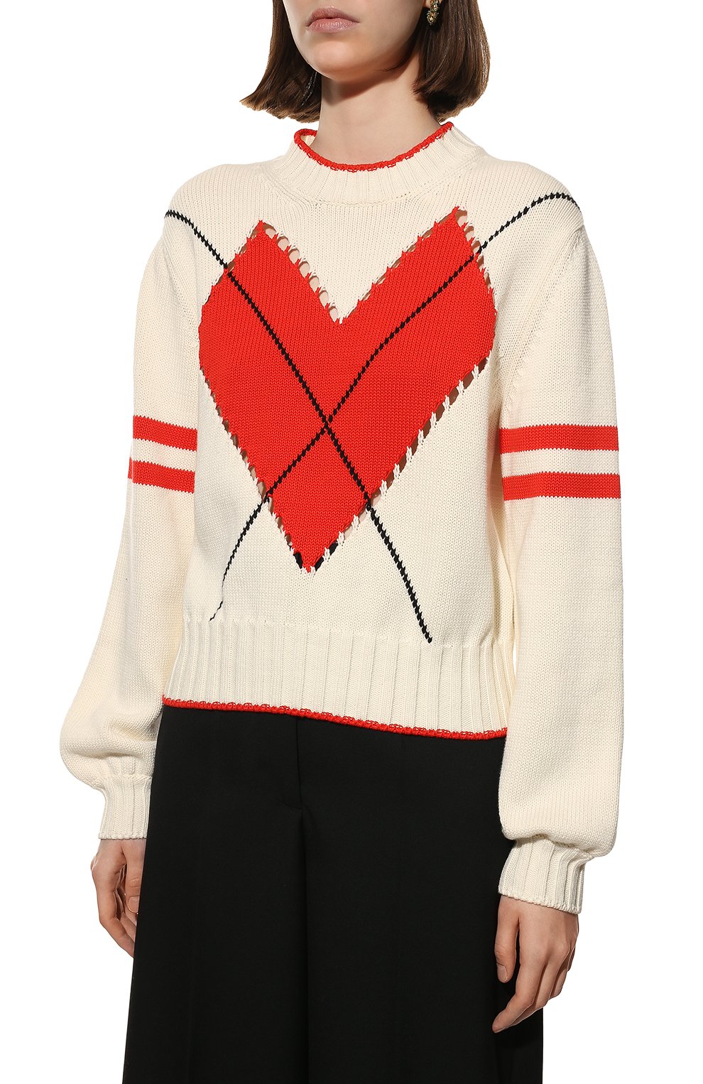 Хлопковый свитер MSGM молочного цвета по цене 34200 руб., арт. 3241MDM123 227284, фото 3 Хлопковый свитер MSGM, арт. 3241MDM123 227284, фото 3