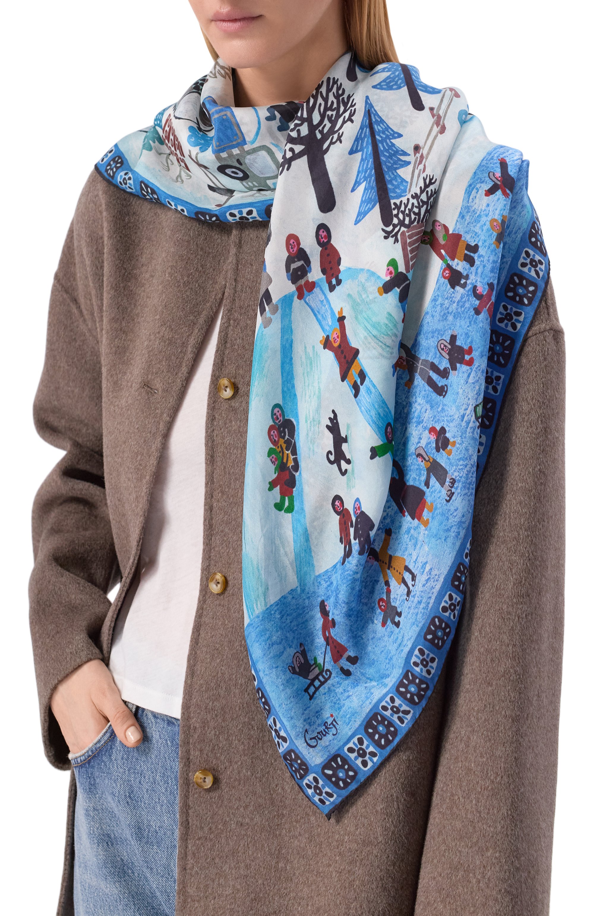 Шелковый платок зимняя деревня GOURJI, арт. 91133537/6244172, фото 2
