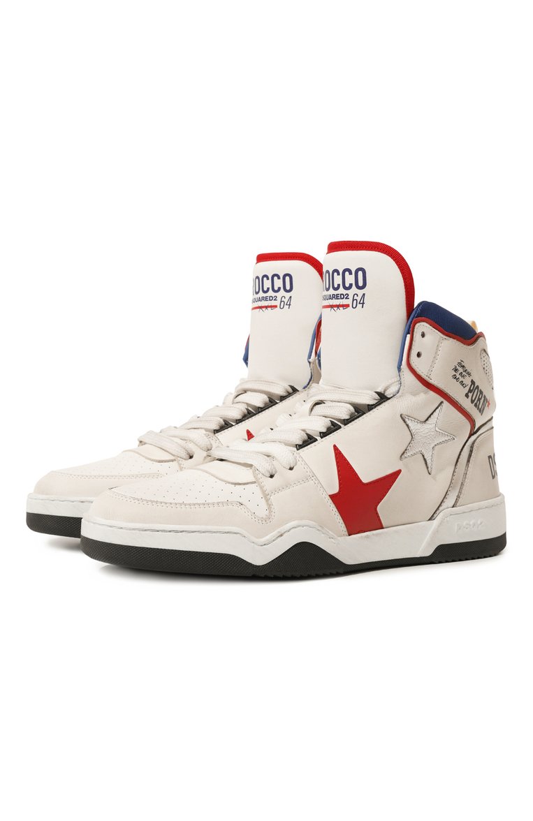 Мужские кожаные кеды rocco spiker DSQUARED2 белого цвета, арт. SNM0356 | Фото 1 (Подошва: Массивная; Материал внутренний: Текстиль; Материал утеплителя: Без утеплителя; Стили: Классический; Материал внешний: Натуральная кожа; Кросс-КТ: Высокие)