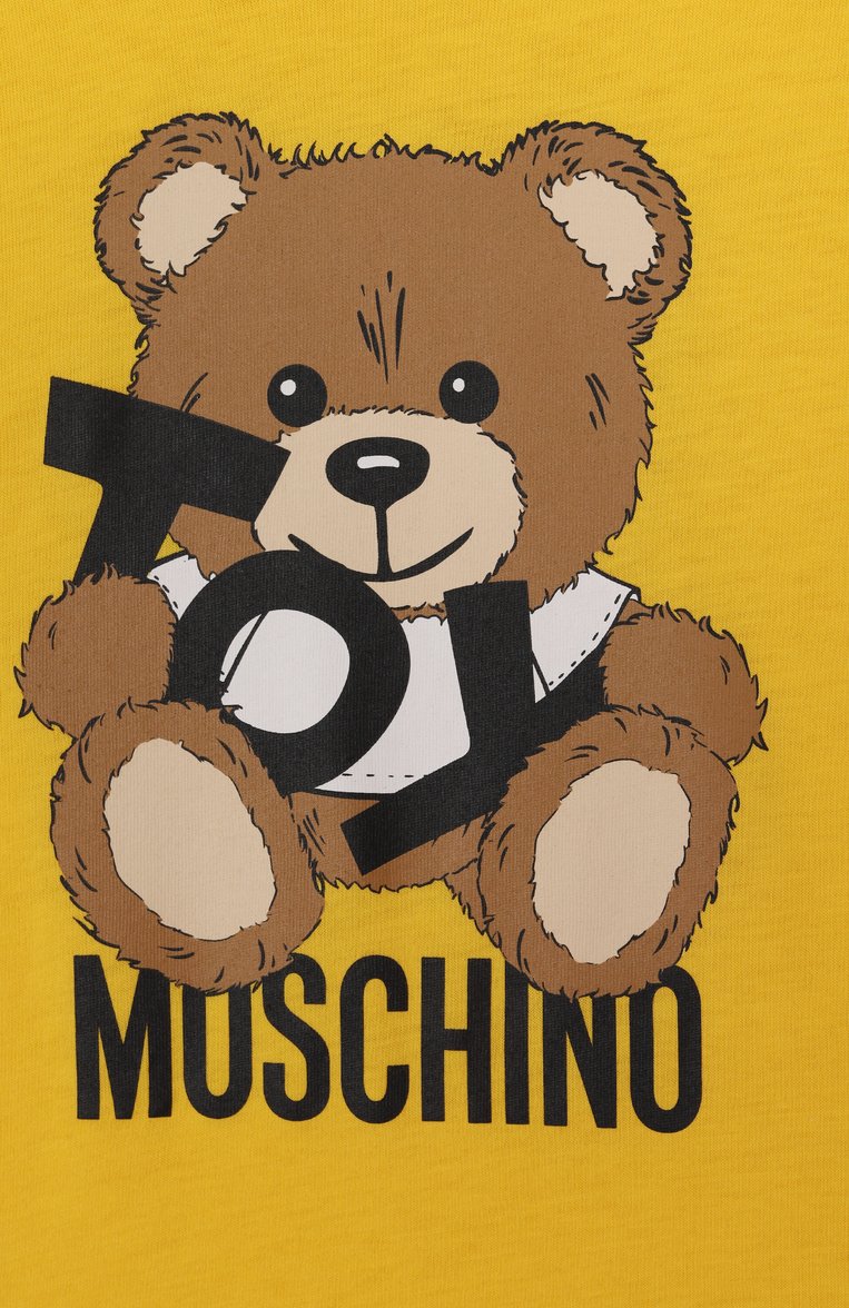 Мужского хлопковая футболка MOSCHINO желтого цвета, арт. H9M04K/LAA03/4-8 | Фото 3 (Материал внешний: Хлопок; Девочки Кросс-КТ: футболка-одежда; Нос: Не проставлено; Мальчики Кросс-КТ: Футболка-одежда; Региональные ограничения белый список (Axapta Mercury): Не проставлено; Ростовка одежда: 5 лет | 110 см, 6 лет | 116 см, 8 лет | 128 см, 4 года | 104 см)