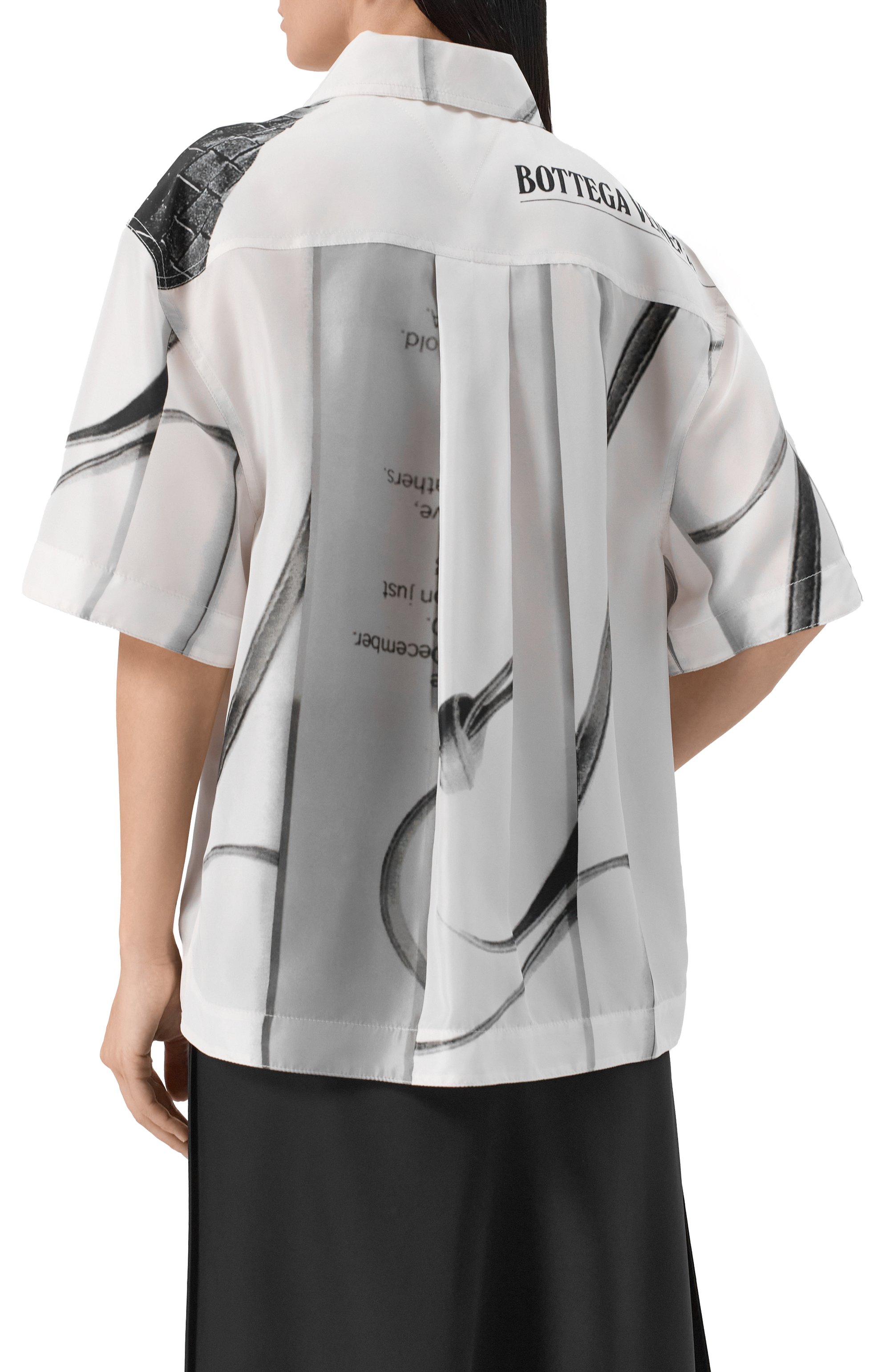 Шелковая рубашка BOTTEGA VENETA черно-белого цвета по цене 218500 руб., арт. 823056/V5MT0, фото 7 Шелковая рубашка BOTTEGA VENETA, арт. 823056/V5MT0, фото 7