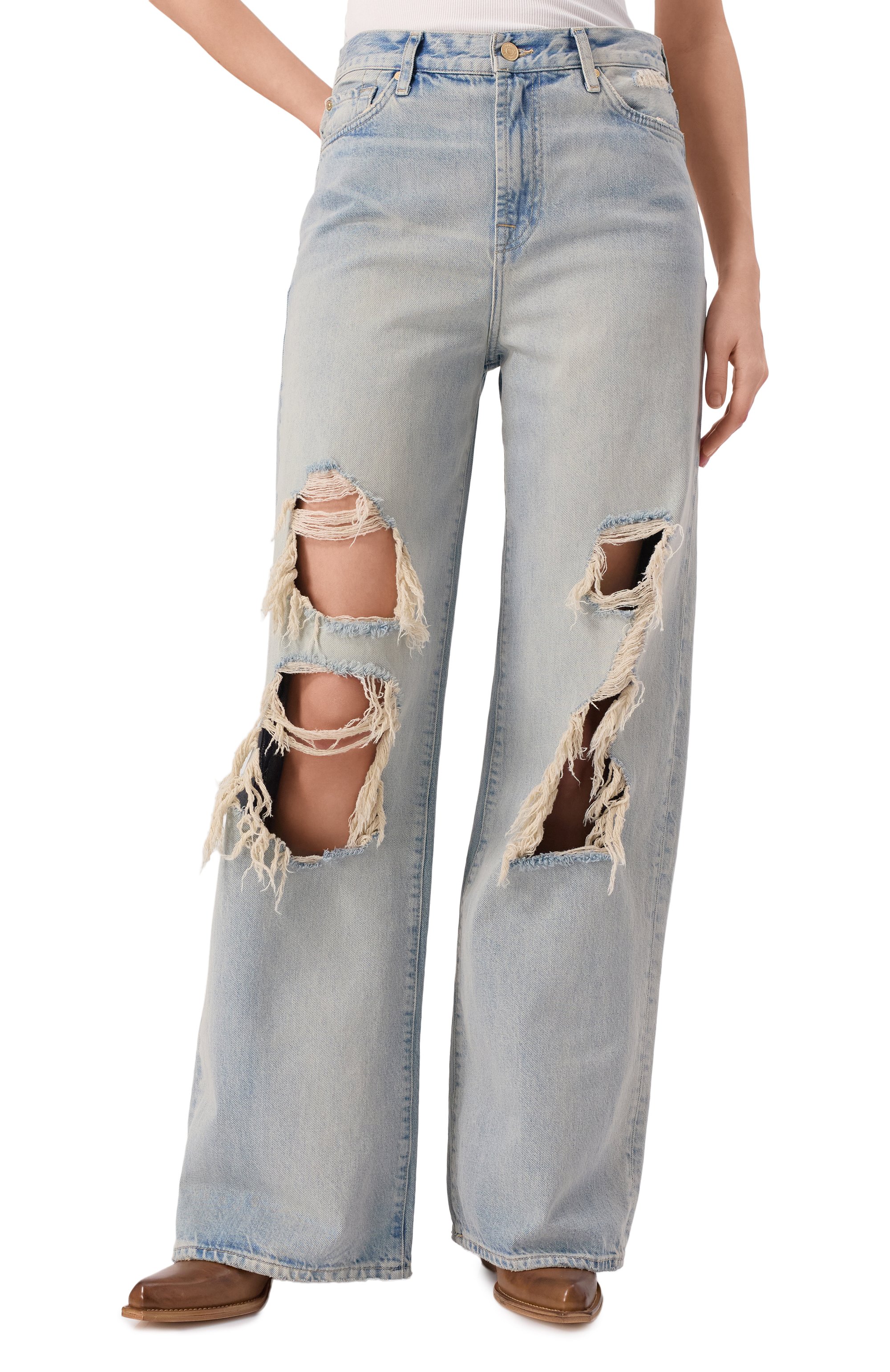 Джинсы low slung wide leg 7 FOR ALL MANKIND голубого цвета по цене 29950 руб., арт. 7U230066PAS, фото 3 Джинсы low slung wide leg 7 FOR ALL MANKIND, арт. 7U230066PAS, фото 3