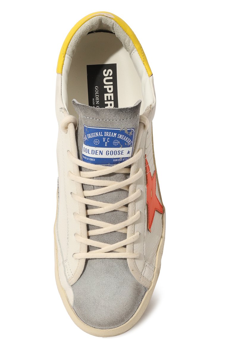 Мужские кожаные кеды superstar GOLDEN GOOSE DELUXE BRAND светло-бежевого цвета, арт. GMF00101.F004804 | Фото 6 (Материал внутренний: Натуральная кожа, Текстиль; Материал сплава: Проставлено; Стили: Классический; Материал утеплителя: Без утеплителя; Подошва: Плоская; Драгоценные камни: Проставлено)