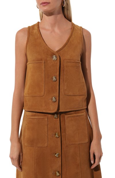 Замшевый жилет AKHMADULLINA светло-коричневого цвета по цене 159900 руб., арт. 1225.2JI934/LE111, фото 3 Замшевый жилет AKHMADULLINA, арт. 1225.2JI934/LE111, фото 3