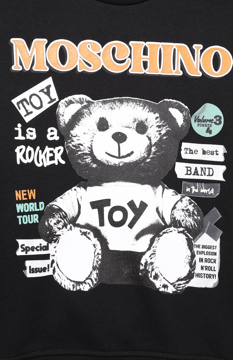 Детская комплект из свитшота и брюк MOSCHINO черного цвета, арт. HUK03Y/LCA58/4-8 | Фото 6 (Материал внешний: Хлопок; Рукава: Длинные; Девочки Кросс-КТ: Костюмы-спорт; Тематический товар: Teddy Bear; Ростовка одежда: 6 лет | 116 см, 4 года | 104 см, 5 лет | 110 см, 8 �лет | 128 см)