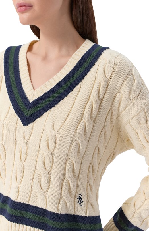 Хлопковый свитер Sporty and Rich WS06561302WH64 Кремовый  WS06561302WH64 Фото 5