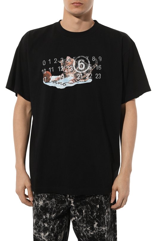 Хлопковая футболка MM6 SH0GC0015/S23588 Чёрный  SH0GC0015/S23588 Фото 3