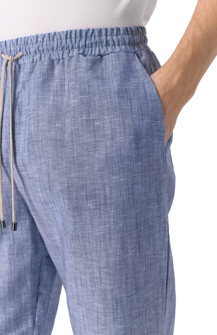 Мужские брюки изо льна и хлопка ZIMMERLI голубого цвета, арт. 27000 | Фото 5 (Автоматизация ТО: Проставлено; Длина (брюки, джинсы): Стандартные; Материал внешний: Лен, Хлопок; Автоматизация состава: Проставлено; Случай: Повседневный; Стили: Кэжуэл)