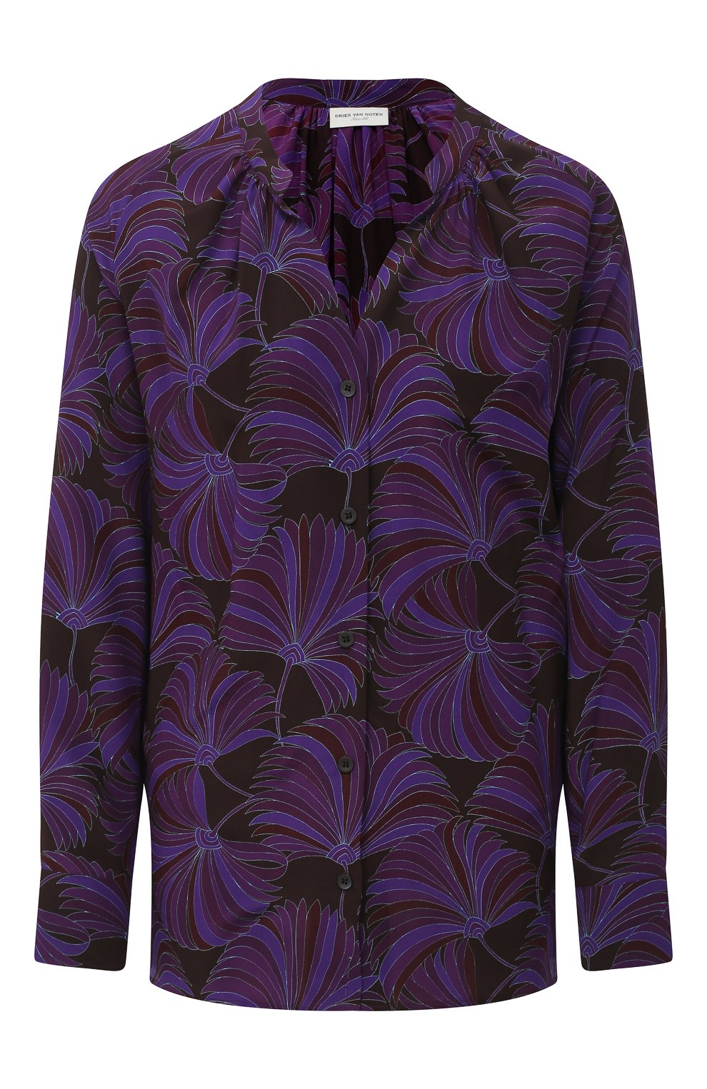 Шелковая рубашка DRIES VAN NOTEN фиолетового цвета по цене 74000 руб., арт. 202-10754-1200, фото 1 Шелковая рубашка DRIES VAN NOTEN, арт. 202-10754-1200, фото 1