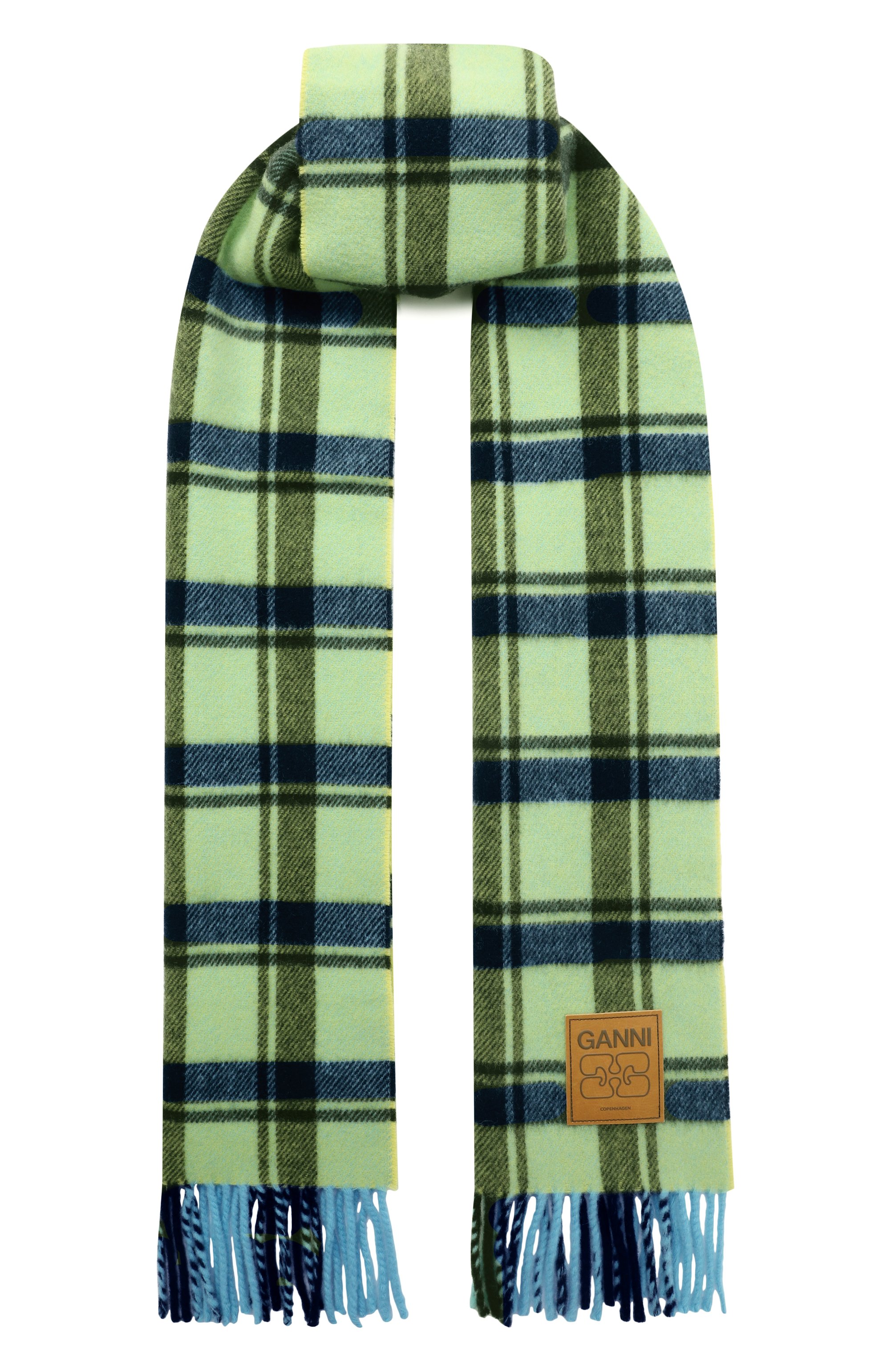 Шерстяной шарф GANNI зеленого цвета по цене 25050 руб., арт. A6935, фото 1 Шерстяной шарф GANNI, арт. A6935, фото 1