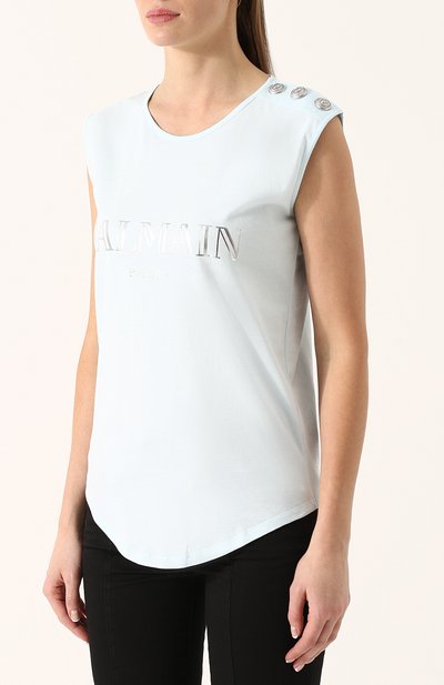 Хлопковый топ с круглым вырезом и логотипом бренда BALMAIN, арт. 128535/326I, фото 3