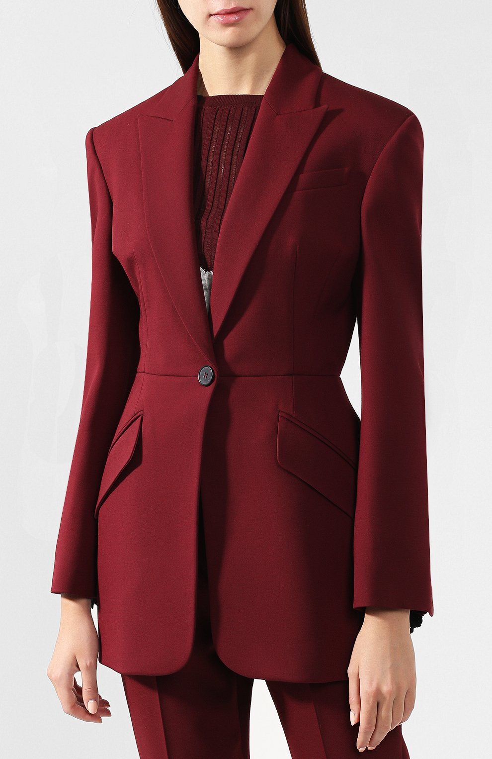 Приталенный жакет из смеси шерсти и шелка ALEXANDER MCQUEEN бордового цвета по цене 276000 руб., арт. 530052/QLJ09, фото 3 Приталенный жакет из смеси шерсти и шелка ALEXANDER MCQUEEN, арт. 530052/QLJ09, фото 3