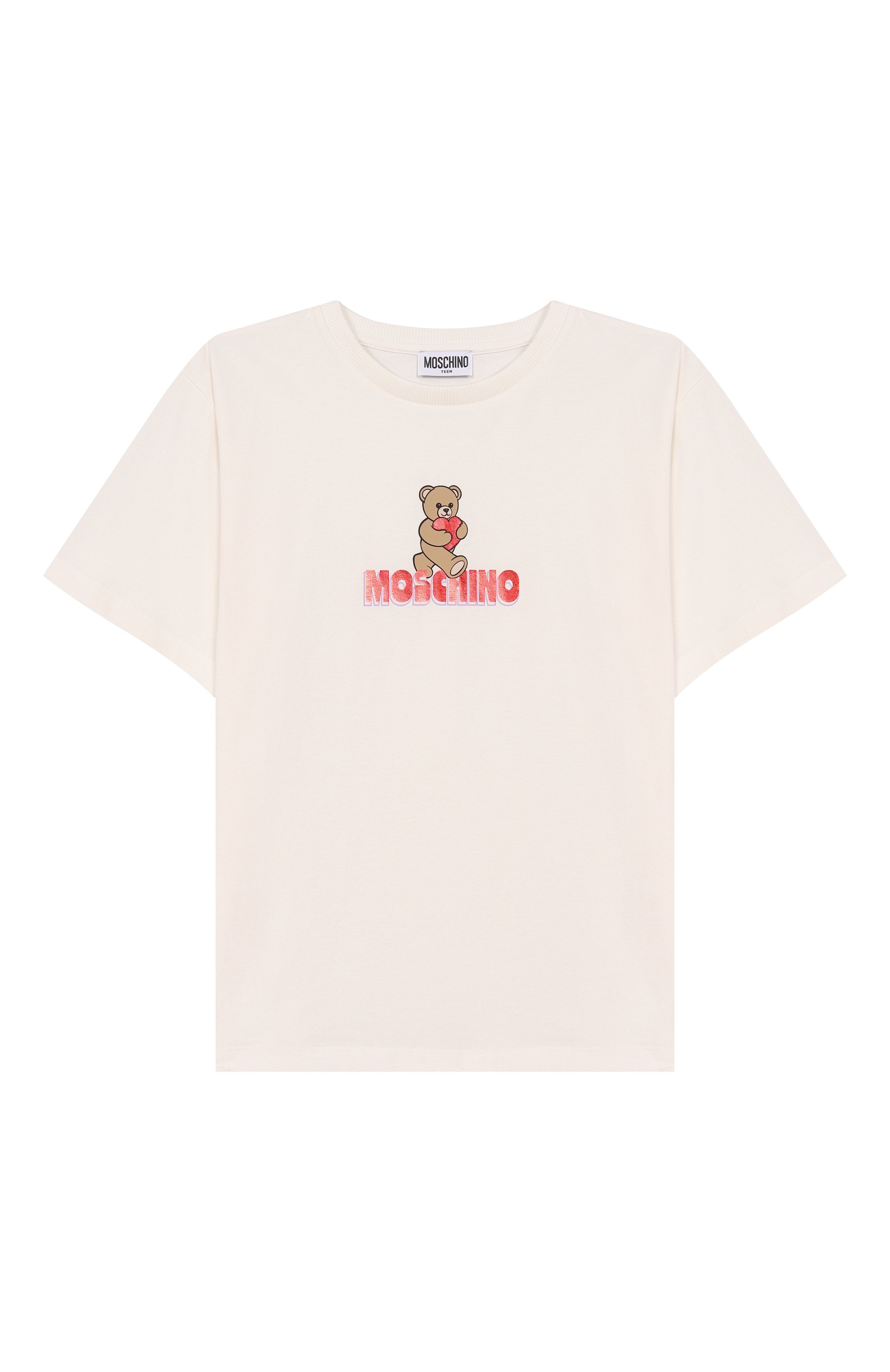 Хлопковая футболка MOSCHINO кремового цвета по цене 11150 руб., арт. HDM074/LBA00_001, фото 1 Хлопковая футболка MOSCHINO, арт. HDM074/LBA00_001, фото 1
