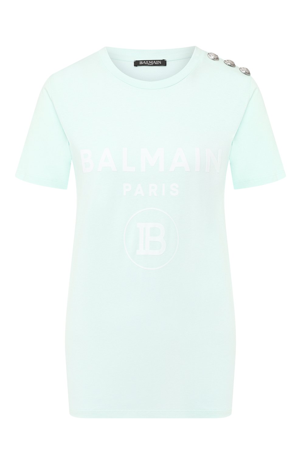 Хлопковая футболка BALMAIN зеленого цвета по цене 35250 руб., арт. SF21362/I240, фото 1 Хлопковая футболка BALMAIN, арт. SF21362/I240, фото 1