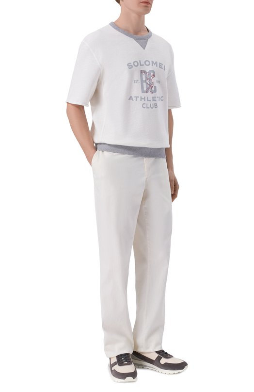 Свитшот из хлопка и льна Brunello Cucinelli MR8313378G Белый  MR8313378G Фото 2