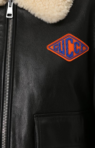 Кожаная куртка на молнии с меховой отделкой GUCCI, арт. 526823/XG691, фото 5