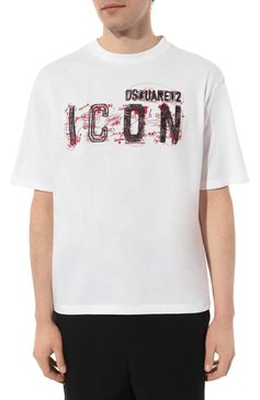 Мужская хлопковая футболка icon DSQUARED2 белого цвета, арт. S79GC0083/S23009 | Фото 3 (Рукава: Короткие; Длина (для топов): Стандартные; Принт: С принтом; Материал сплава: Проставлено; Материал внешний: Хлопок; Драгоценные камни: Проставлено; Стили: Кэжуэл)