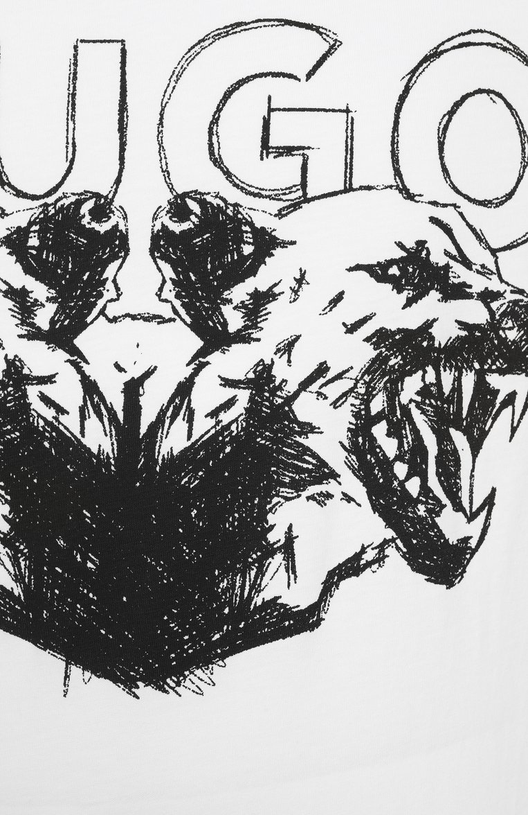Мужская хлопковая футболка HUGO белого цвета, арт. 50538257 | Фото 6 (Длина (для топов): Стандартные; Рукава: Короткие; Материал внешний: Хлопок; Стили: Кэжуэл, Гранж; Принт: С принтом; Мужское Кросс-КТ: Футболка-одежда; Кросс-КТ: Джерси)