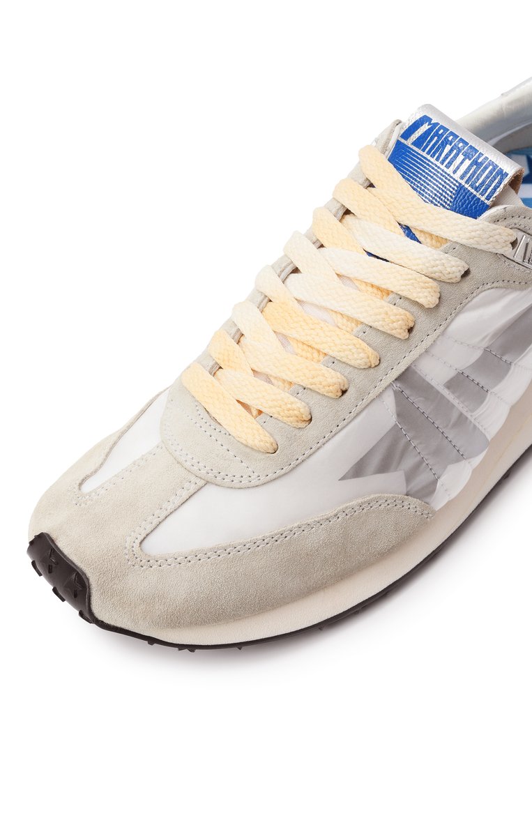 Мужские комбинированные кроссовки marathon GOLDEN GOOSE DELUXE BRAND белого цвета, арт. GMF00683.F005457 | Фото 7 (Подошва: Плоская; Материал внешний: Натуральная кожа, Текстиль; Материал внутренний: Натуральная кожа; Стили: Классический; Кросс-КТ: Низкие; Материал утеплителя: Без утеплителя; Автоматизация состава: Проставлено; Автоматизация ТО: Проставлено)