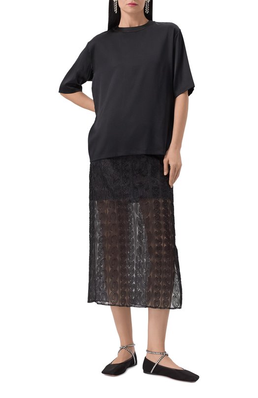 Комбинированные балетки с отделкой стразами Ane Amina Muaddi ANE MESH FLAT Чёрный  ANE MESH FLAT Фото 3