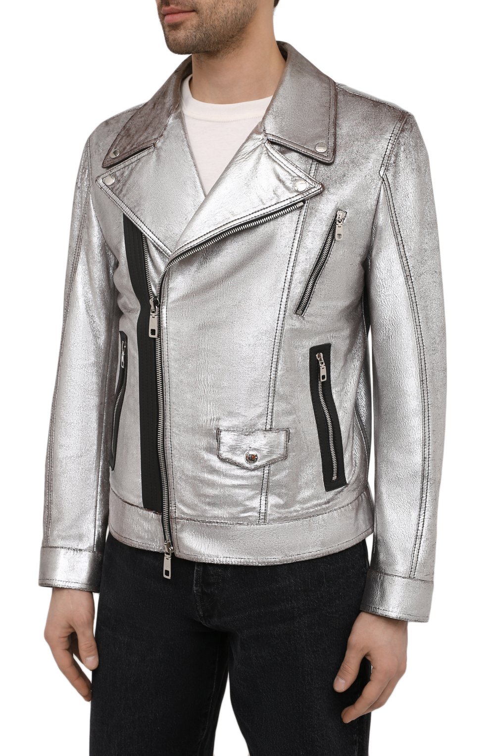 Кожаная куртка DOLCE & GABBANA серебряного цвета по цене 653500 руб., арт. G9UC4L/HULLH, фото 3 Кожаная куртка DOLCE & GABBANA, арт. G9UC4L/HULLH, фото 3