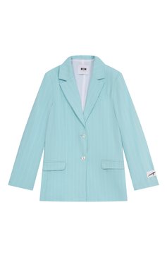 Детский жакет MSGM KIDS бирюзового цвета, арт. S5MSJGJK212 | Фото 1 (Материал подклада: Хлопок; Рукава: Длинные; Материал внешний: Синтетический материал; Девочки Кросс-КТ: Жакет-одежда; Автоматизация ТО: Проставлено; Автоматизация состава: Проставлено; Ростовка одежда: 8 лет | 128 см, 10 - 11 лет | 140 - 146см, 12 лет | 152 см, 16 лет | 164 см)