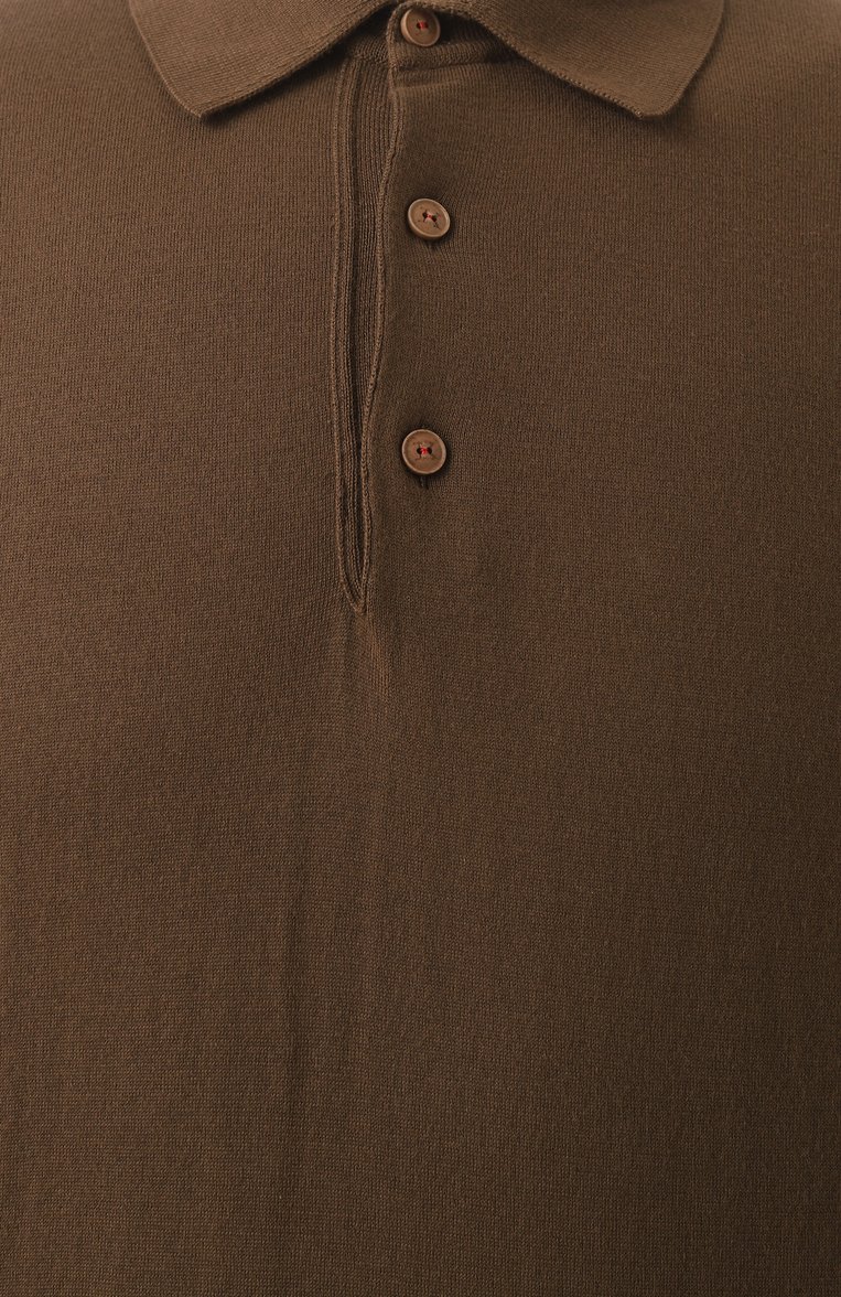 Мужское хлопковое поло KITON коричневого цвета, арт. UMKXX33256S | Фото 6 (Рукава: Короткие; Длина (для топов): Стандартные; Материал внешний: Хлопок; Стили: Кэжуэл; Принт: Без принта; Кросс-КТ: Трикотаж; Застежка: Пуговицы)