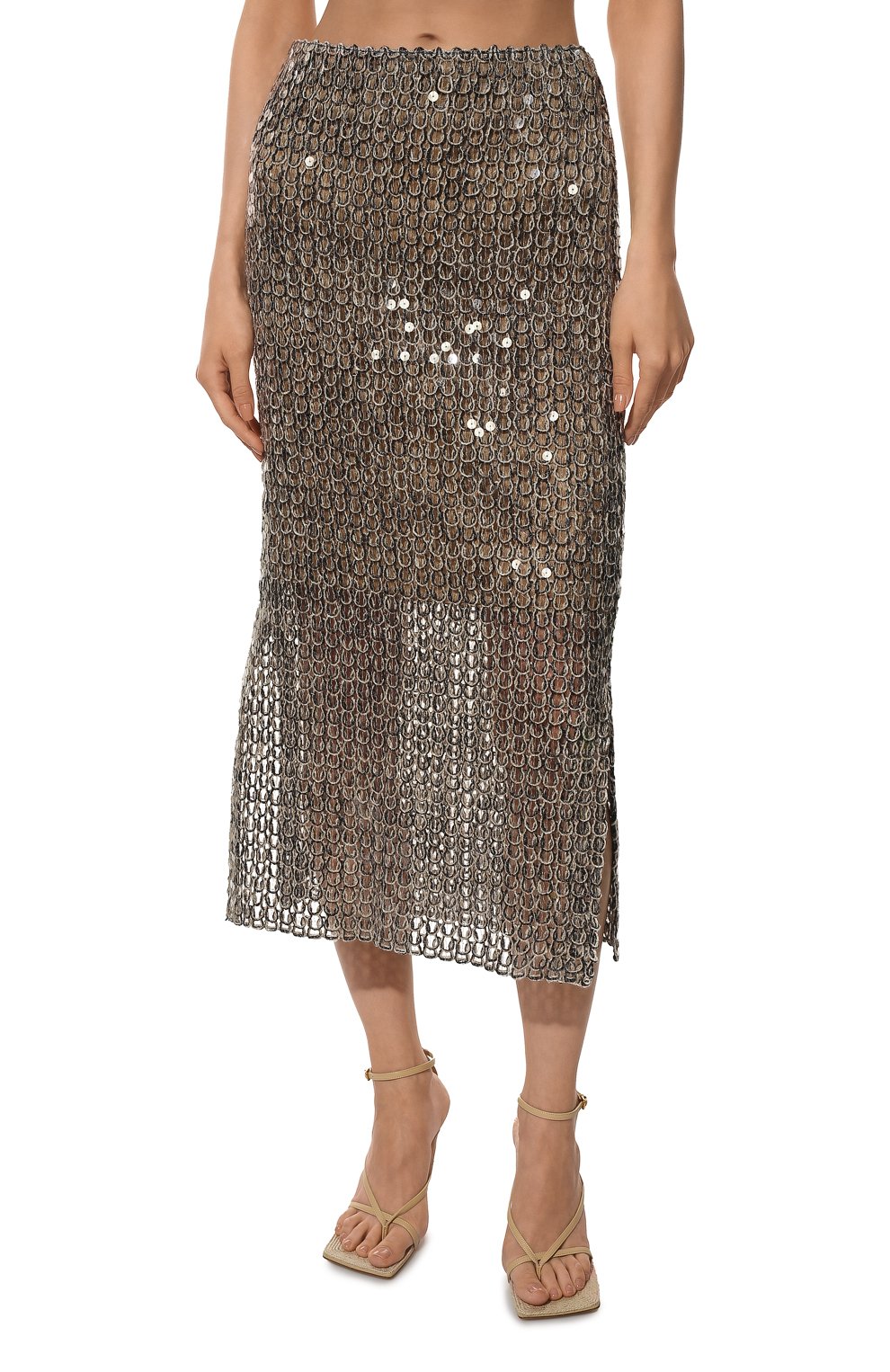 Юбка с отделкой пайетками BRUNELLO CUCINELLI бежевого цвета по цене 399500 руб., арт. 221M059LG3187, фото 3 Юбка с отделкой пайетками BRUNELLO CUCINELLI, арт. 221M059LG3187, фото 3
