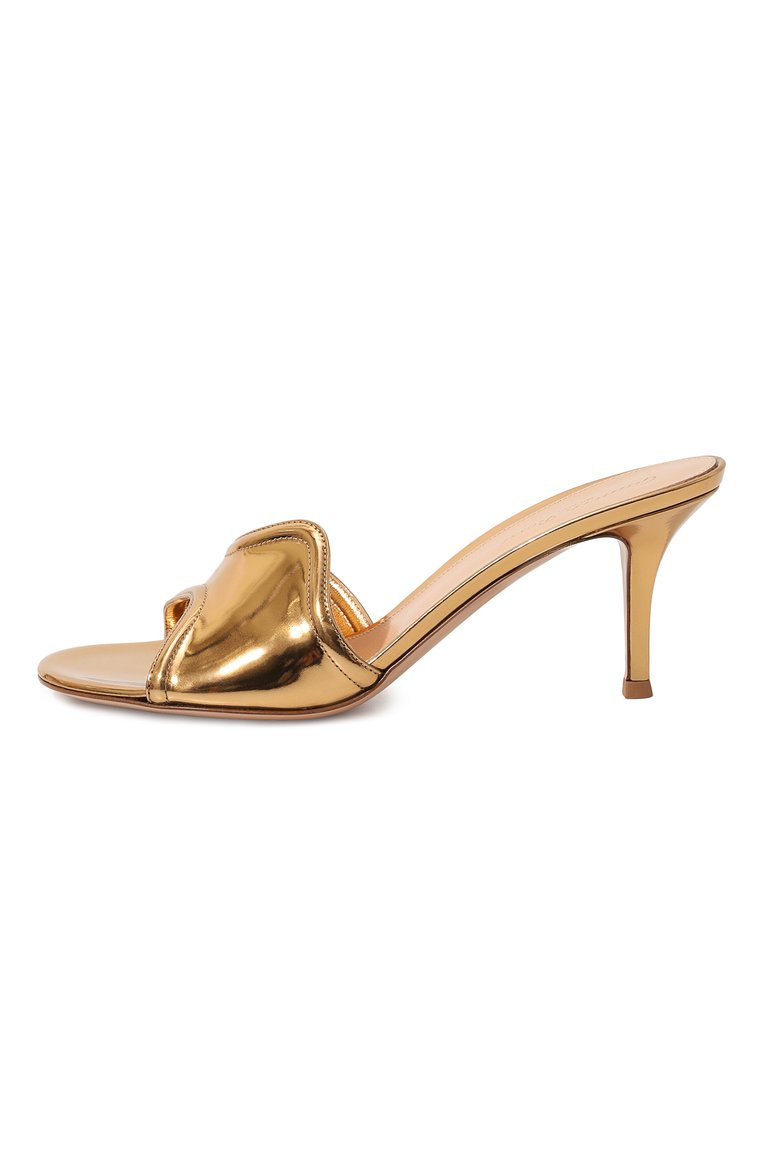 Женские кожаные мюли lucrezia 70 GIANVITO ROSSI золотого цвета, арт. G15070.70RIC.METMEK0 | Фото 4 (Материал внутренний: Натуральная кожа; Каблук высота: Высокий; Подошва: Плоская; Каблук тип: Шпилька; Материал внешний: Натуральная кожа)